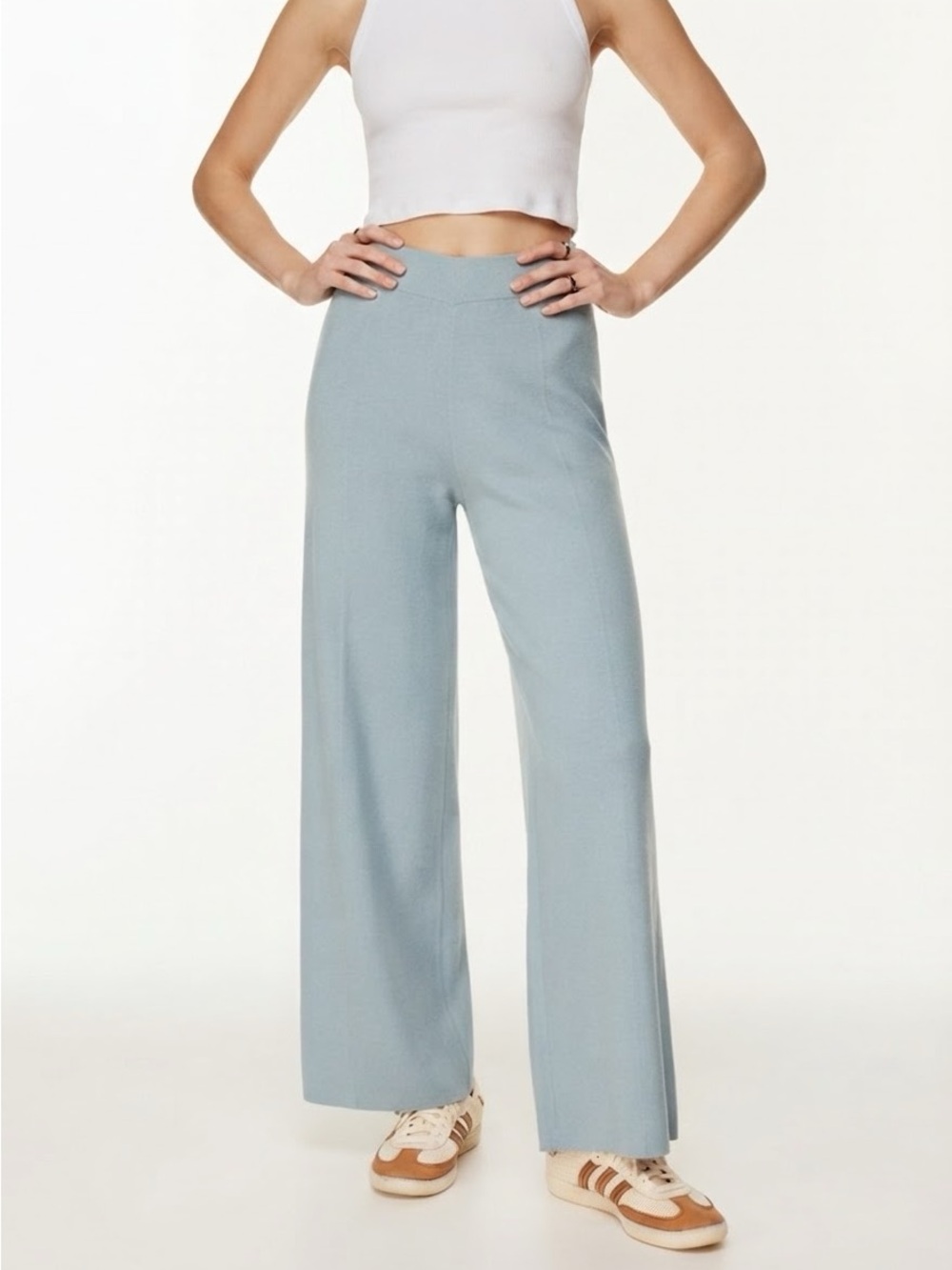 Aritzia Wilfred Free Sz XS Souvenir Baby Blue Knit Wide Leg Pull On Pants